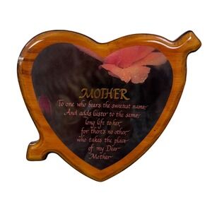 Vintage Mother Poem Wooden Heart Wall Plaque Rose Glossy Resin Wood Slab Sign
